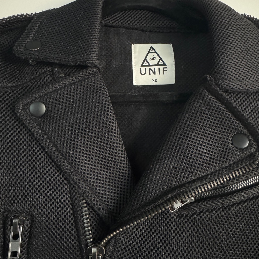 NEW - Y2K XS UNIF Black Textured Mesh Moto Jacket - Picture 2 of 6